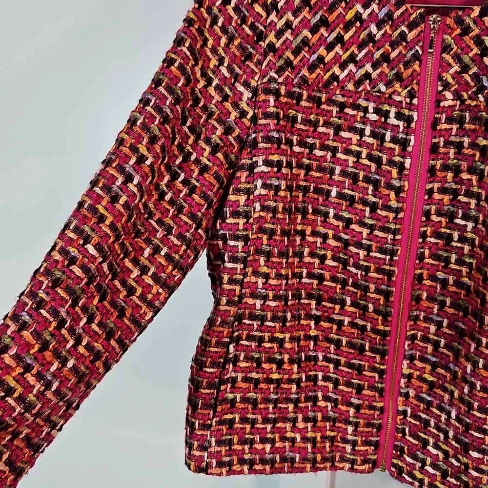 Chico's Pink Blazer with Geometric Pattern and Standard Collar